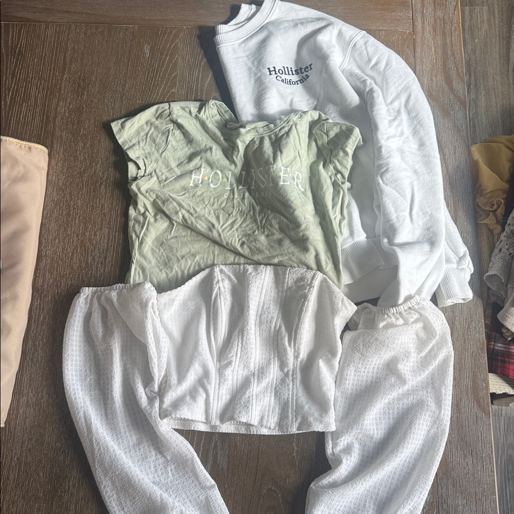 Hollister White and Light Green Top Trio